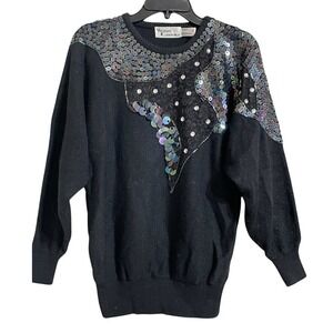 Vintage Western Connection Black Sequin Embellished Sweater Medium‎